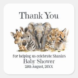Pegatina Cuadrada Safari Animals Baby Shower Gracias