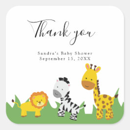 Pegatina Cuadrada Safari Baby Shower mata a animales de la jungla ne
