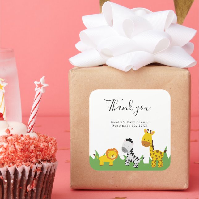 Pegatina Cuadrada Safari Baby Shower mata a animales de la jungla ne (Fiesta)