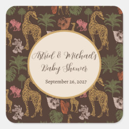 Pegatina Cuadrada Safari Giraffe & Palm deja el favor de Baby Shower