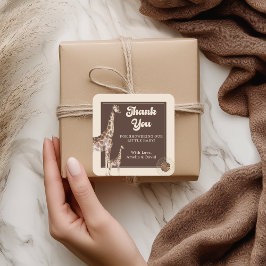 Pegatina Cuadrada Safari Jungle Giraffe Baby Shower Gracias