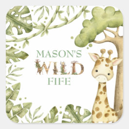 Pegatina Cuadrada Safari Wild One Watercolor Cumpleaños