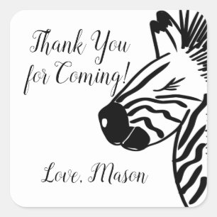 Pegatina Cuadrada Safari Zebra Fiesta Favor del Cumpleaños