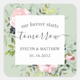 Pegatina Cuadrada Sage Floral Forever comienza mañana ensayo