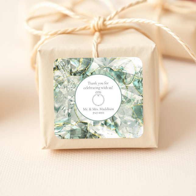 Pegatina Cuadrada Sage Green Aventurine Crystal Boda (Subido por el creador)