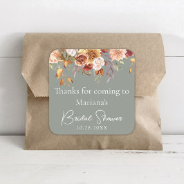 Pegatina Cuadrada Sage Green Fall Floral Bridal Shower Favor