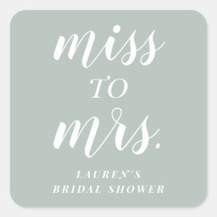 Pegatina Cuadrada Sage Green Miss to Mrs Bridal Shower Favor