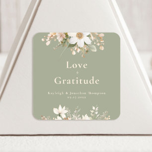 Pegatina Cuadrada Sage Green Modern Watercolor Floral Boda