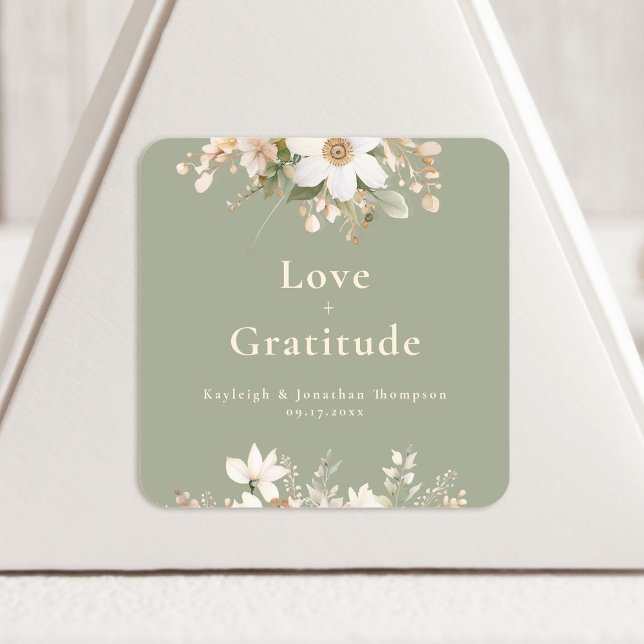 Pegatina Cuadrada Sage Green Modern Watercolor Floral Boda (Subido por el creador)