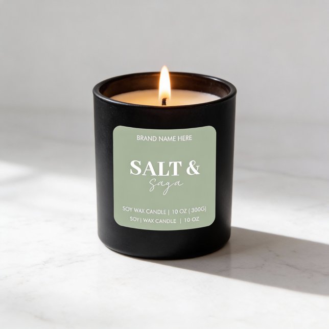 Pegatina Cuadrada Sage Green Salt & Saga Custom Candle Label Sticker (Subido por el creador)