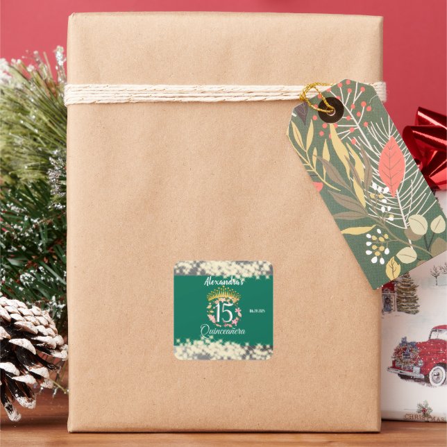 Pegatina Cuadrada Sage Green Vintage Boho Quinceañera (Vacaciones)