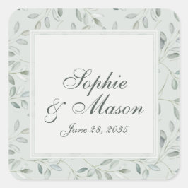 Pegatina Cuadrada Sage Olive Branch Wedding Sticker
