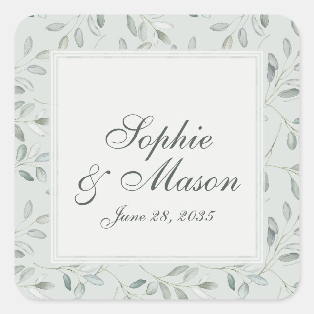 Pegatina Cuadrada Sage Olive Branch Wedding Sticker (Anverso)