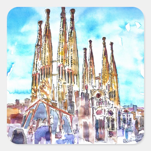Pegatina Cuadrada Sagrada Familia Barcelona (Anverso)