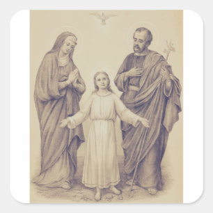 Pegatina Cuadrada Sagrada Familia Jesús, Virgen María y San José