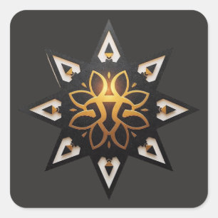 Pegatina Cuadrada 🌟 Sagrada Geometría Mandala - Estrella dorada ete