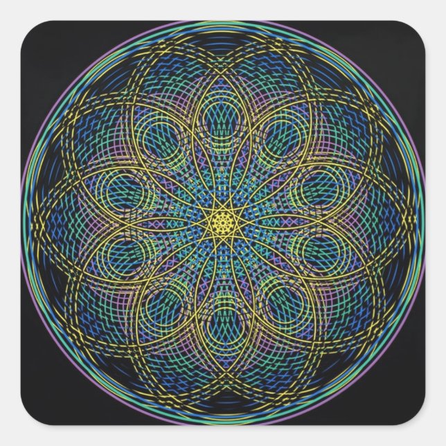 Pegatina Cuadrada Sagrada Geometría Mandala: Sinceridad - manos atad (Anverso)