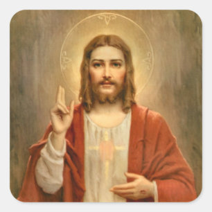 Pegatina Cuadrada Sagrado Corazón con Halo