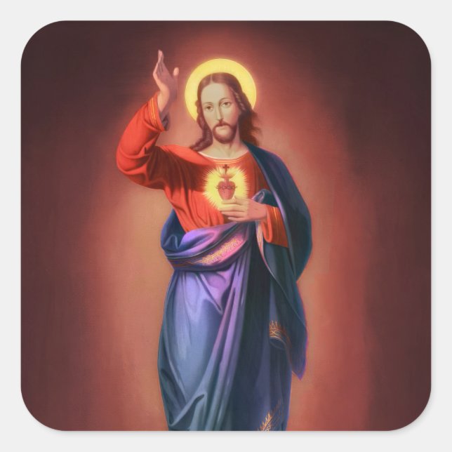 Pegatina Cuadrada Sagrado Corazón de Jesucristo (Anverso)