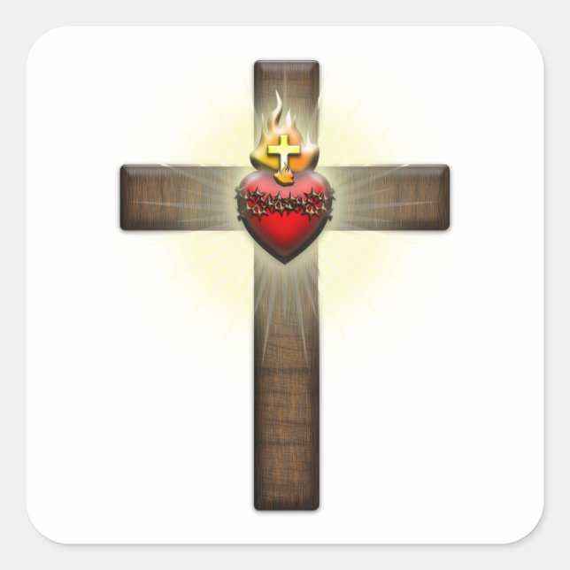Pegatina Cuadrada Sagrado Corazón de Jesús (Anverso)