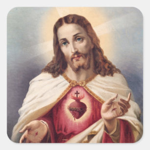 Pegatina Cuadrada Sagrado Corazón de Jesús pintando - Portugal