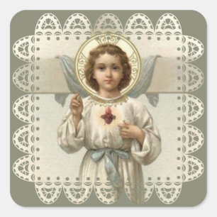Pegatina Cuadrada Sagrado Corazón del Niño Jesús con Cruz