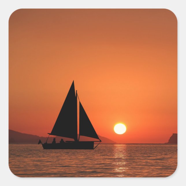 Pegatina Cuadrada Sailboat Sunset (Anverso)