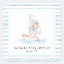 Pegatina Cuadrada Sailor Bear Blue Stripe Baby Shower