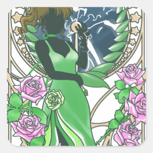 Pegatina Cuadrada Sailor Jupiter Thunder Evolución de roble