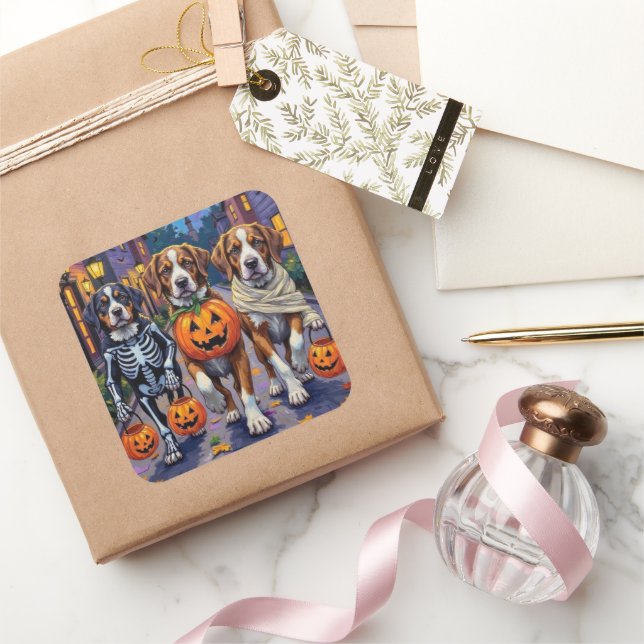 Pegatina Cuadrada Saint Bernard Dogs in Halloween Costumes (Regalar)