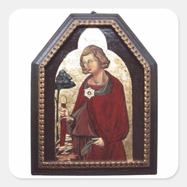 PEGATINA CUADRADA SAINT GALGANO / LEYENDA DE LA ESPADA EN LA ROCA (Anverso)