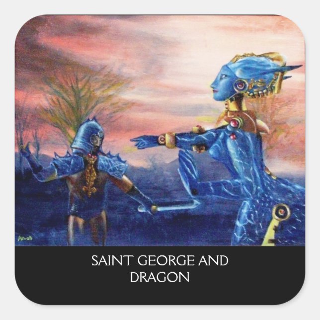 PEGATINA CUADRADA SAINT GEORGE Y ALIEN DRAGON (Anverso)