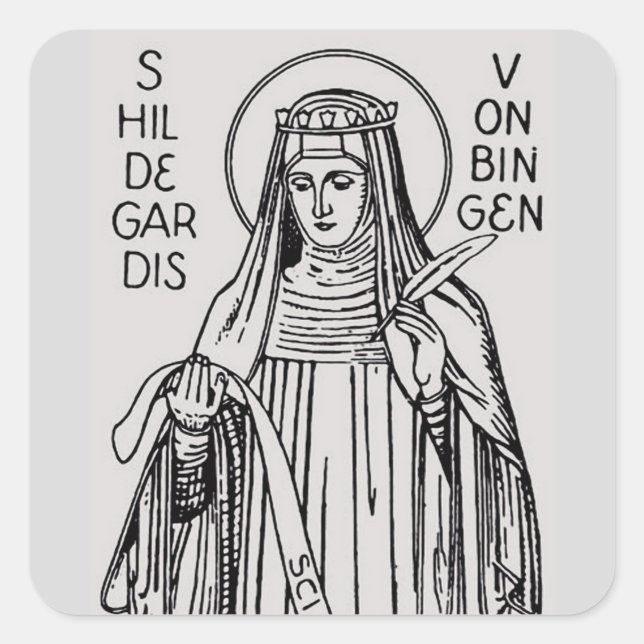 Pegatina Cuadrada Saint Hildegard de Bingen Benedictine abbess (Anverso)