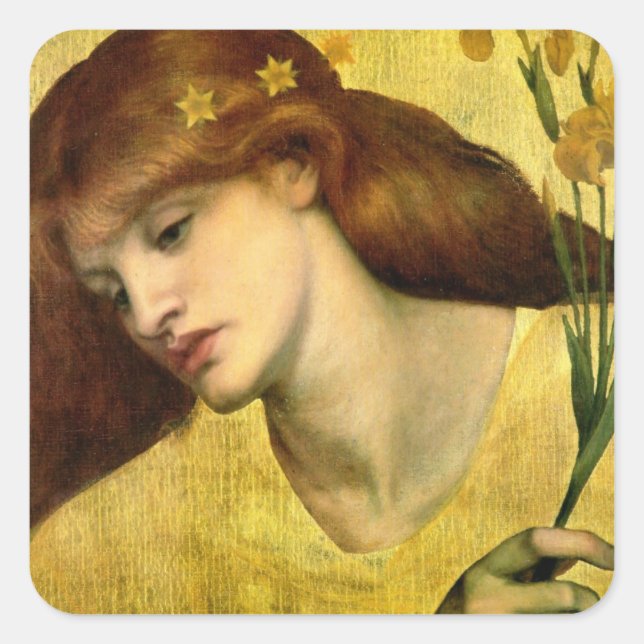 Pegatina Cuadrada Saint Lily (por Gabriel Rossetti) (Anverso)