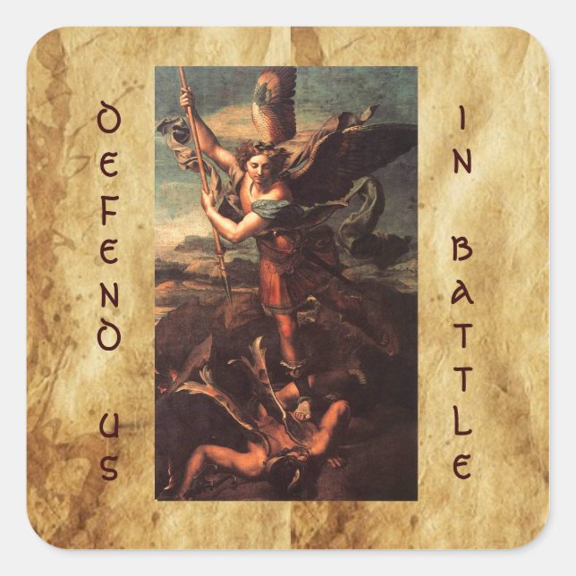 PEGATINA CUADRADA SAINT MICHAEL VANGUISHING SATAN (Anverso)