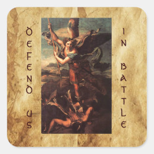 PEGATINA CUADRADA SAINT MICHAEL VANGUISHING SATAN