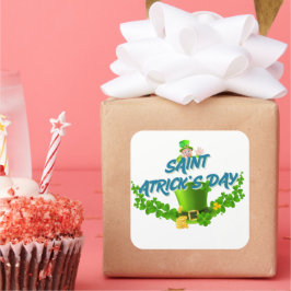 Pegatina Cuadrada Saint Patrick’s Day Shirt – Lucky Leprechaun Hat &
