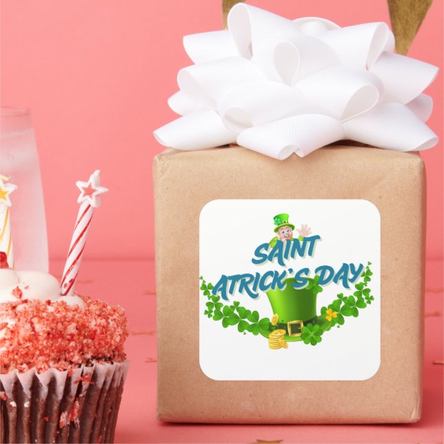 Pegatina Cuadrada Saint Patrick’s Day Shirt – Lucky Leprechaun Hat & (Fiesta)