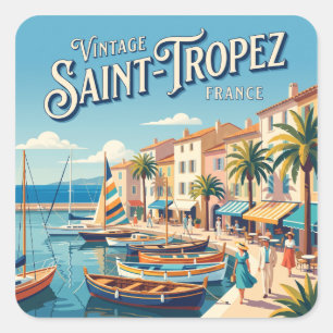 Pegatina Cuadrada Saint-Tropez Francia vintage