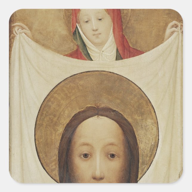 Pegatina Cuadrada Saint Veronica con el Sudarium, c.1420 (Anverso)