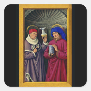 Pegatina Cuadrada Saints Cosmas and Damian de Jean Bourdichon