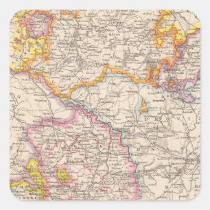 Pegatina Cuadrada Sajonia, Mecklenburg, mapa del atlas de Anhalt