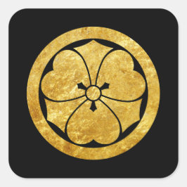 Pegatina Cuadrada Sakai Mon japonés samurai faux gold sobre el negro