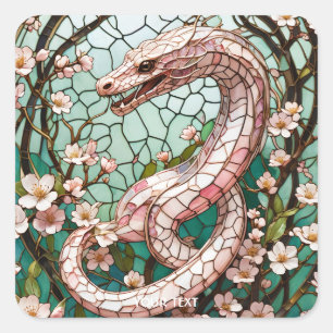 Pegatina Cuadrada Sakura de serpiente rosada banal