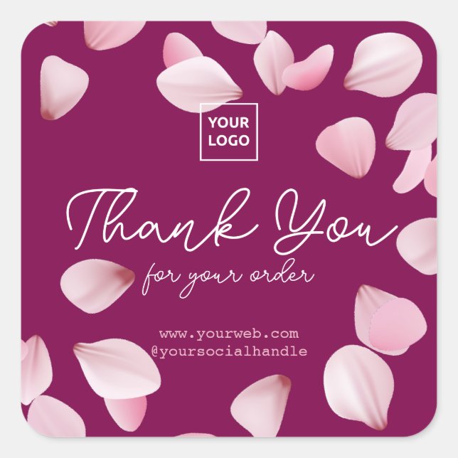 Pegatina Cuadrada Sakura personalizable de agradecimiento empresaria (Anverso)