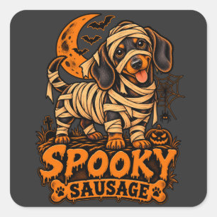 Pegatina Cuadrada Salchicha Espeluznante Dachshund Momia Halloween D