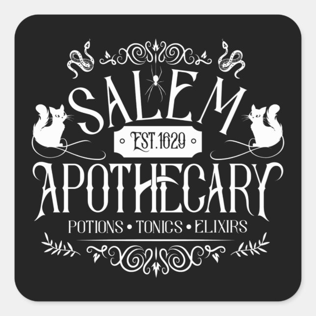 Pegatina Cuadrada Salem Apothecary Magic Potions Witchcraft (Anverso)
