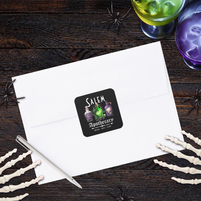 Pegatina Cuadrada Salem de Halloween Potions Apothecary Tonics Elixi (Subido por el creador)
