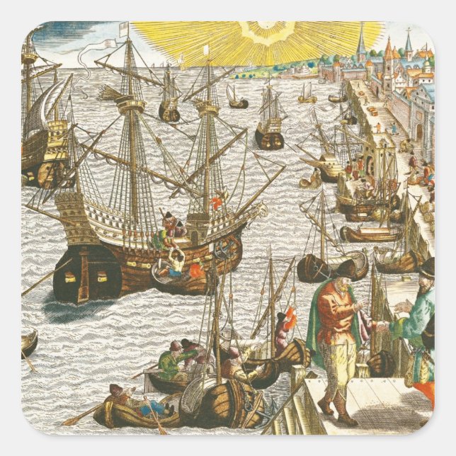 Pegatina Cuadrada Salida de Lisboa para el Brasil (Anverso)