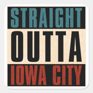 Pegatina Cuadrada Salida directa de Iowa Ciudad Iowa IA